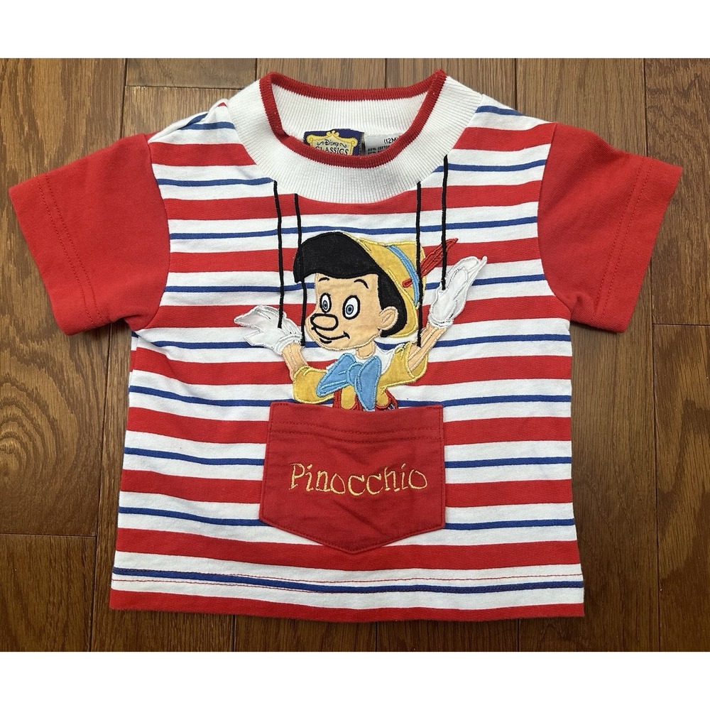 RARE VTG 90s Disney Classics Pinocchio Embroidered Shirt Baby Infant 12‎ Months